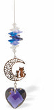 Suncatcher, Multi -faceted  Austrian Crystal with Cat and Kitten in the Moon with Purple Heart