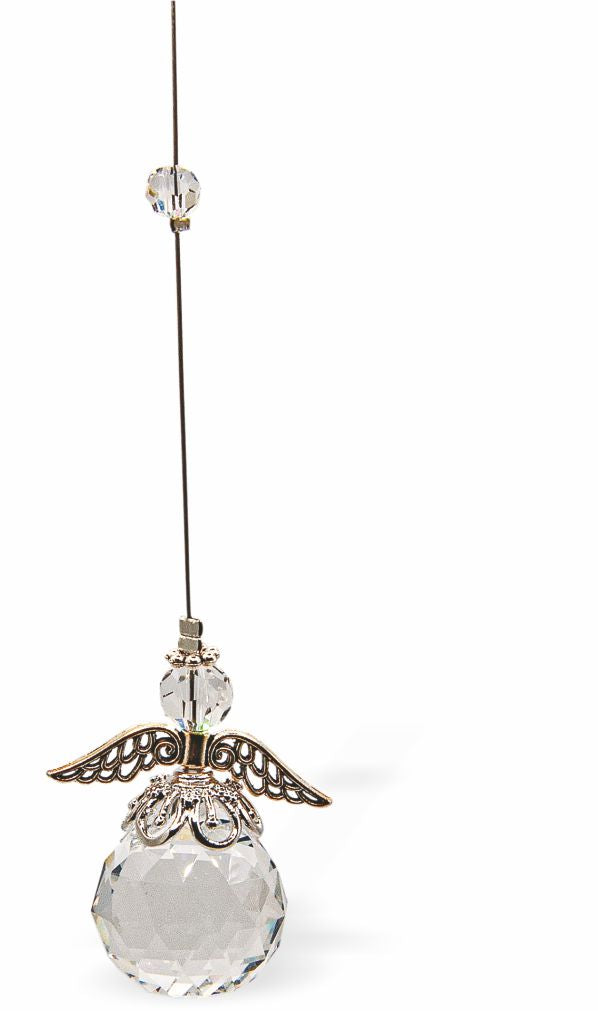 Austrian Crystal Suncatcher, Multi -faceted
Winged Angel with large Sphere
Purple and Clear crystals
Delivered in a soft, black, velveteen pouch