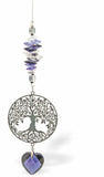 Suncatcher, Multi -faceted  Austrian Crystal with Large Tree of Life and Purple Crystal Heart Drop