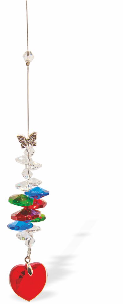 Austrian Crystal Suncatcher, Multi -faceted
Large Red Heart Drop
Red, Blue, Green and Clear crystals
Delivered in a soft, black, velveteen pouch