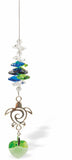 Suncatcher, Multi -faceted  Austrian Crystal with Peridot Green Heart Drop and Turtle Link