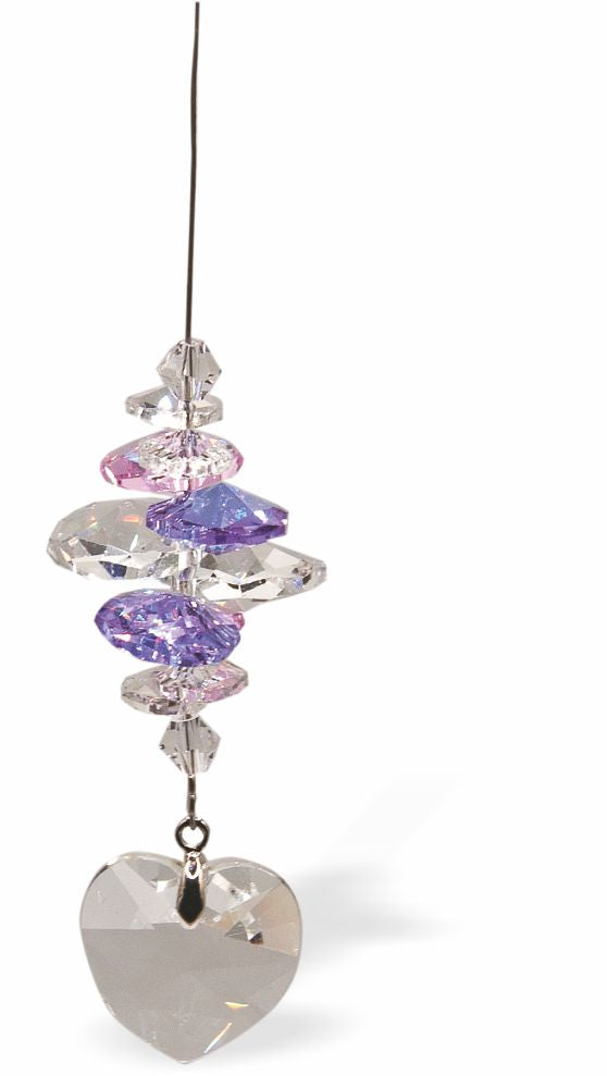 Austrian Crystal Suncatcher, Multi -faceted
Large Clear Crystal Heart
Purple and Clear crystals
Delivered in a soft, black, velveteen pouch