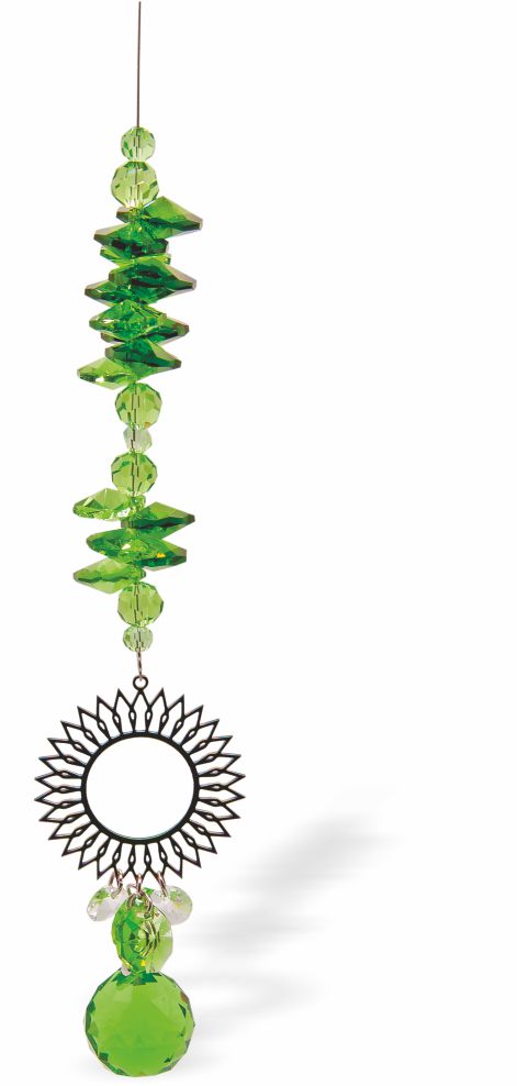 Austrian Crystal Suncatcher, Multi -faceted
Large Sun Link and Peridot Green Sphere Drop
Green and Clear crystals
Delivered in a soft, black, velveteen pouch