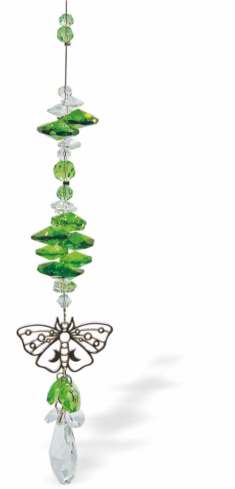 Austrian Crystal Suncatcher, Multi -faceted
Crystal Teardrop and Butterfly Link
Greens and Clear crystals
Delivered in a soft, black, velveteen pouch