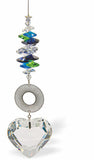 Suncatcher, Multi -faceted  Austrian Crystal with Chunky Heart Crystal with Circular Link