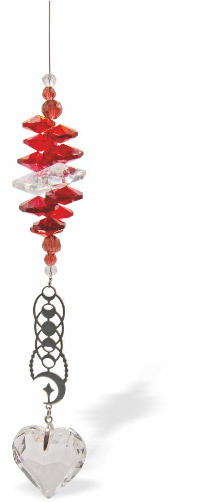 Austrian Crystal Suncatcher, Multi -faceted
Crystal Heart Drop and Art Deco Link
Clear Crystal and deep red colours
Delivered in a soft, black, velveteen pouch