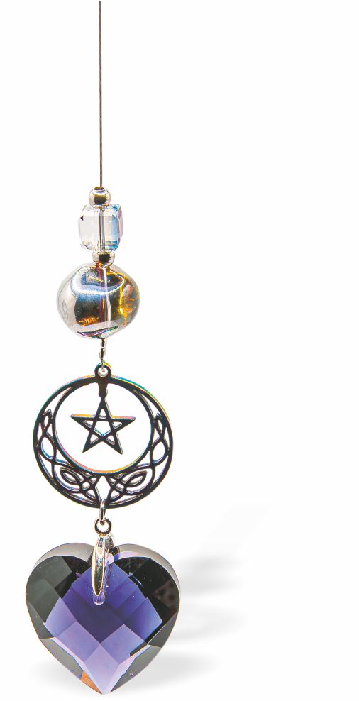 Austrian Crystal Suncatcher, Multi -faceted

Large Purple Heart and Framed Star Link
Purple in colour

Delivered in a soft, black, velveteen pouch