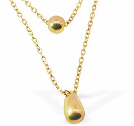 W31 - Waterdrops: Double Drop Pendant Necklace, Gold Coloured