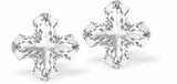 Sparkly Austrian Crystal Gothic Square Cross Stud Earrings by Byzantium in Crisp Clear Crystal, with Sterling Silver Earwires