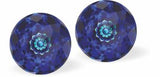 Sparkly Austrian Crystal Multi-Faceted Dome Stud Earrings by Byzantium in Rich Bermuda Blue, with Sterling Silver Earwires