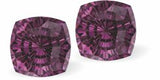 Sparkly Austrian Crystal Mystic Multi-Faceted Square Stud Earrings by Byzantium in Warm Amethyst Purple, with Sterling Silver Earwires