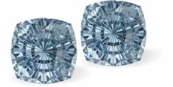 Sparkly Austrian Crystal Mystic Multi-Faceted Square Stud Earrings by Byzantium in Crisp Aquamarine Blue, with Sterling Silver Earwires