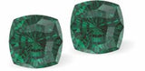 Sparkly Austrian Crystal Mystic Multi-Faceted Square Stud Earrings by Byzantium in Rich Emerald Green with Sterling Silver Earwires
