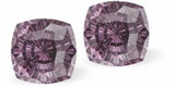 Sparkly Austrian Crystal Mystic Multi-Faceted Square Stud Earrings by Byzantium in Warm Iris Mauve, with Sterling Silver Earwires