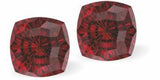 Sparkly Austrian Crystal Mystic Multi-Faceted Square Stud Earrings by Byzantium in Warm Scarlet Red, with Sterling Silver Earwires
