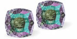 Sparkly Austrian Crystal Mystic Multi-Faceted Square Stud Earrings by Byzantium in Exotic, Romantic Paradise Shine with Sterling Silver Earwires