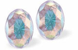 Sparkly Austrian Crystal Mystic Multi-Faceted Oval Stud Earrings by Byzantium in Reflective, Ever Changing Aurora Borealis with Sterling Silver Earwires