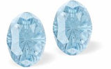 Sparkly Austrian Crystal Mystic Multi-Faceted Oval Stud Earrings by Byzantium in Crisp Aquamarine Blue with Sterling Silver Earwires