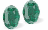 Sparkly Austrian Crystal Mystic Multi-Faceted Oval Stud Earrings by Byzantium in Warm Emerald Green with Sterling Silver Earwires