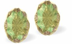 Sparkly Austrian Crystal Mystic Multi-Faceted Oval Stud Earrings by Byzantium in Exotic Luminous Two Tone Green with Sterling Silver Earwires