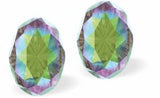 Sparkly Austrian Crystal Mystic Multi-Faceted Oval Stud Earrings by Byzantium in Romantic Greeny/Purply Paradise Shine with Sterling Silver Earwires