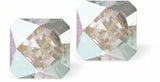 Sparkly Austrian Crystal Multi-Faceted Kaleidoscope Square Stud Earrings by Byzantium in Reflective, Ever Changing Aurora Borealis, with Sterling Silver Earwires