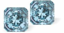 Sparkly Austrian Crystal Multi-Faceted Kaleidoscope Square Stud Earrings by Byzantium in Crisp Aquamarine Blue, with Sterling Silver Earwires