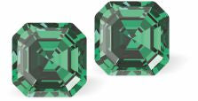 Sparkly Austrian Crystal Multi-Faceted Kaleidoscope Square Stud Earrings by Byzantium in Warm Emerald Green, with Sterling Silver Earwires