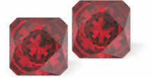 Sparkly Austrian Crystal Multi-Faceted Kaleidoscope Square Stud Earrings by Byzantium in Rich Scarlet Red, with Sterling Silver Earwires