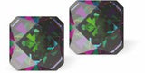 Sparkly Austrian Crystal Multi-Faceted Kaleidoscope Square Stud Earrings by Byzantium in Romantic Vitrail Medium (Greeny/Purply), with Sterling Silver Earwires