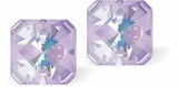 Sparkly Austrian Crystal Multi-Faceted Kaleidoscope Square Stud Earrings by Byzantium in Romantic Mauvy Lavender DeLite, with Sterling Silver Earwires