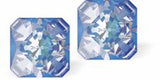 Sparkly Austrian Crystal Multi-Faceted Kaleidoscope Square Stud Earrings by Byzantium in Romantic Blueish Ocean DeLite, with Sterling Silver Earwires