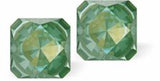 Sparkly Austrian Crystal Multi-Faceted Kaleidoscope Square Stud Earrings by Byzantium in Warm Silky Sage Green DeLite, with Sterling Silver Earwires