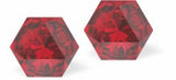Sparkly Austrian Crystal Multi-Faceted Kaleidoscope Hexagon Stud Earrings by Byzantium in Rich Scarlet Red, with Sterling Silver Earwires