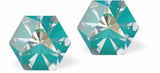 Sparkly Austrian Crystal Multi-Faceted Kaleidoscope Hexagon Stud Earrings by Byzantium in Romantic Light Blue Laguna DeLite, with Sterling Silver Earwires