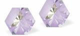 Sparkly Austrian Crystal Multi-Faceted Kaleidoscope Hexagon Stud Earrings by Byzantium in Romantic Mauvy Lavender DeLite, with Sterling Silver Earwires