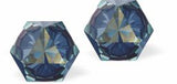 Sparkly Austrian Crystal Multi-Faceted Kaleidoscope Hexagon Stud Earrings by Byzantium in Rich, Romantic Royal Blue DeLite, with Sterling Silver Earwires