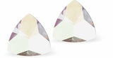 Sparkly Austrian Crystal Multi-Faceted Kaleidoscope Triangular Stud Earrings by Byzantium in Reflective, Ever Changing Aurora Borealis, with Sterling Silver Earwires