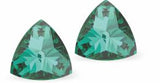 Sparkly Austrian Crystal Multi-Faceted Kaleidoscope Triangular Stud Earrings by Byzantium in Warm Emerald Green, with Sterling Silver Earwires