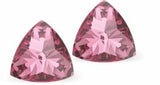 Sparkly Austrian Crystal Multi-Faceted Kaleidoscope Triangular Stud Earrings by Byzantium in Warm Rose Pink, with Sterling Silver Earwires