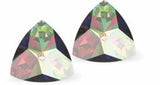 Sparkly Austrian Crystal Multi-Faceted Kaleidoscope Triangular Stud Earrings by Byzantium in Romantic Vitrail Medium (Greeny/Purply), with Sterling Silver Earwires