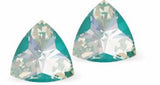 Sparkly Austrian Crystal Multi-Faceted Kaleidoscope Triangular Stud Earrings by Byzantium in Romantic Light Blue Laguna DeLite, with Sterling Silver Earwires