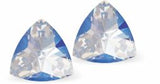 Sparkly Austrian Crystal Multi-Faceted Kaleidoscope Triangular Stud Earrings by Byzantium in Romantic Blueish Ocean DeLite, with Sterling Silver Earwires
