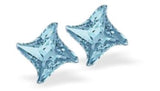 Austrian Crystal Star Twist Stud Earrings in sparkly Aquamarine Blue, Sterling Silver Earwires