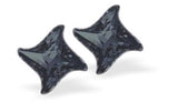 Austrian Crystal Star Twist Stud Earrings in Dark Graphite Black, Sterling Silver Earwires