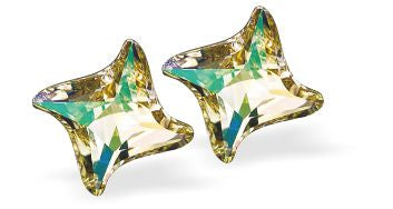 Austrian Crystal Star Twist Stud Earrings in Light Luminous Green, Sterling Silver Earwires