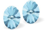 Sparkly Austrian Crystal Oval Rivoli style Stud Earrings, by Byzantium in Crisp Aquamarine Blue with Sterling Silver Earwires