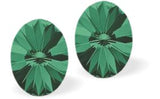 Sparkly Austrian Crystal Oval Rivoli Style Stud Earrings by Byzantium in Rich Emeral Green with Sterling Silver Earwires