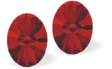 Sparkly Austrian Crystal Oval Rivoli Style Stud Earrings by Byzantium in Warm Light Siam Red with Sterling Silver Wires