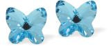 Sparkly Austrian Crystal Elegant Butterfly Stud Earrings by Byzantium in Aquamarine Blue with Sterling Silver Earwires